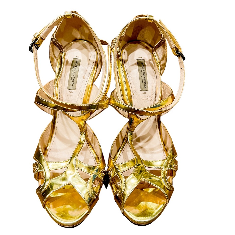 Bottega Veneta strappy gold heels